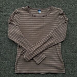 Old Navy Taupe Striped Long Sleeve Tee